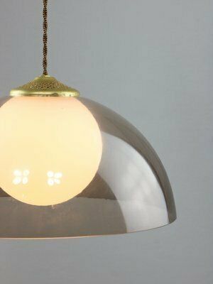 Space Age Italian Brass, Opaline And Acrylic Glass Pendant Lamp photo for sale