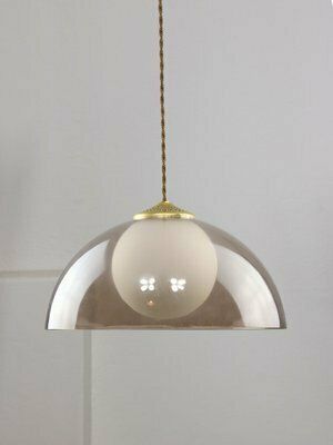 Space Age Italian Brass, Opaline And Acrylic Glass Pendant Lamp photo vintage