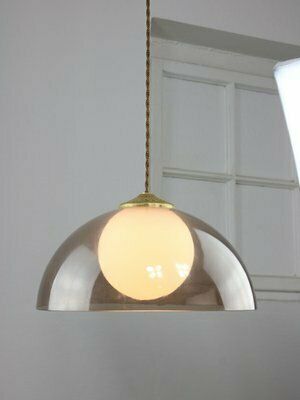 photo for sale Space Age Italian Brass, Opaline And Acrylic Glass Pendant Lamp