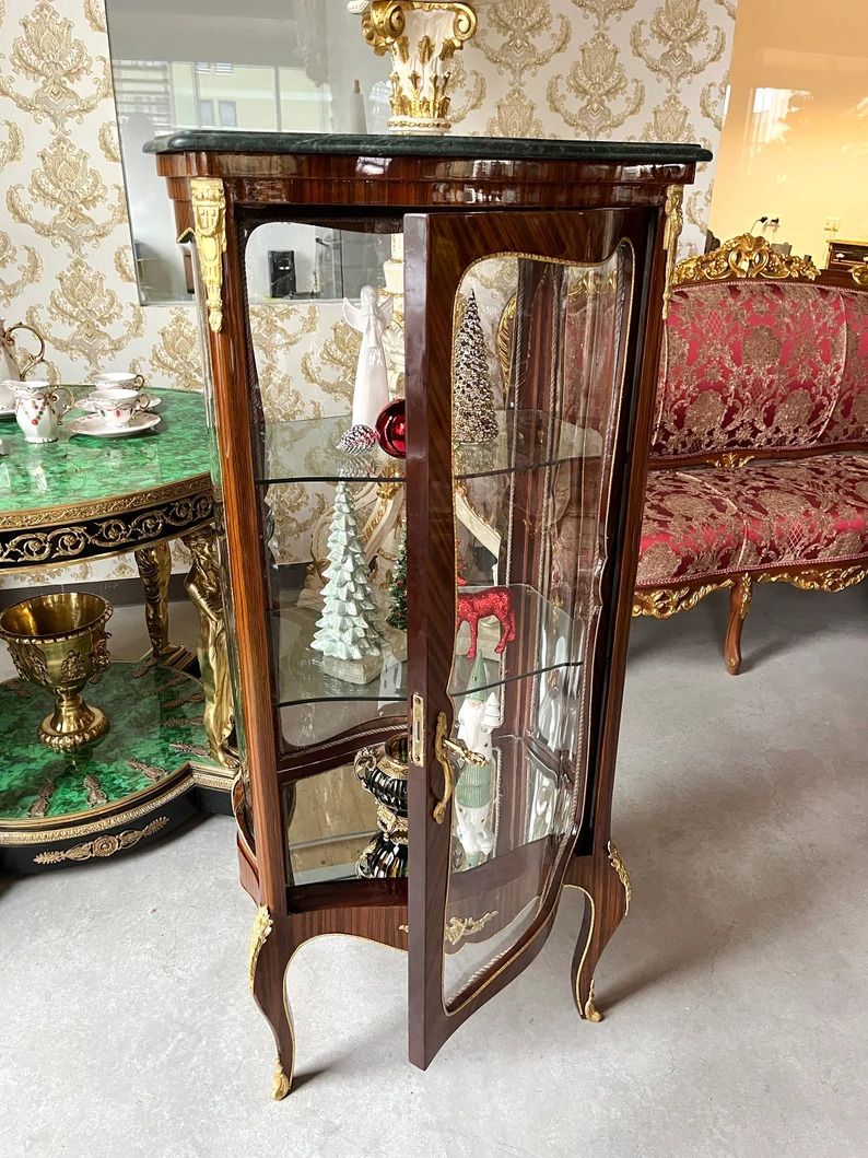 Showcase French Louis Style Glass Showcase Baroque Retro Style Home Decor For Living Room Decoration photo Furniture