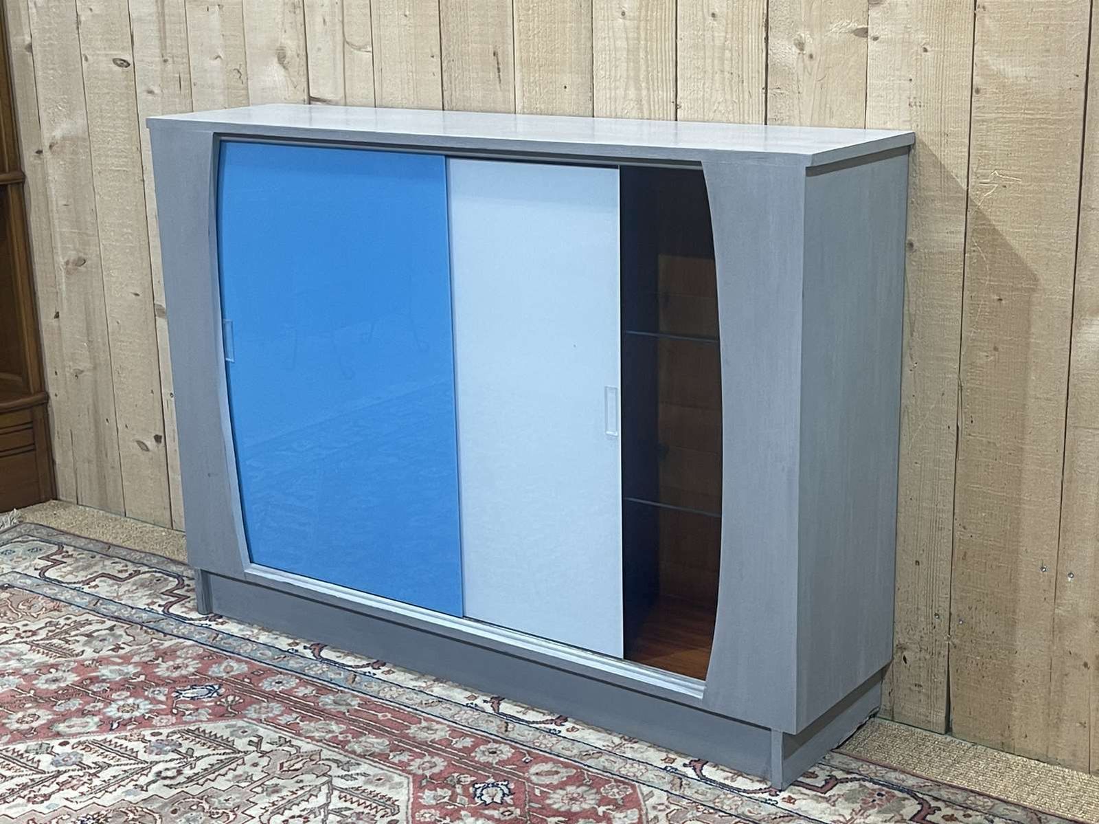 Painted Wooden Cabinet With Sliding Doors photo vintage