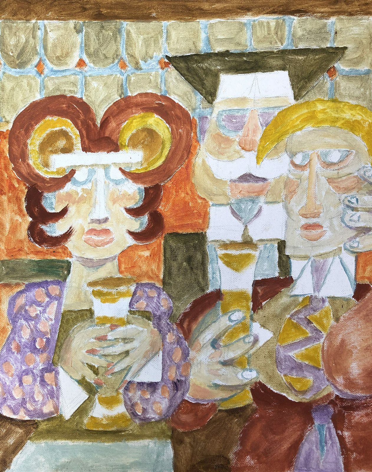 Intense Original Art Brut Painting: Vincent Bennett, “Ale Drinkers”, C.1970 photo furniture