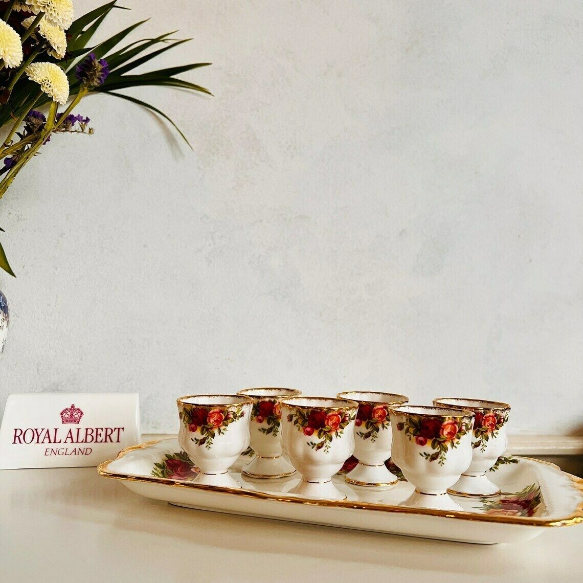 1st Quality Royal Albert Old Country Roses Made In England Set Of 6 Egg Cups Year 1960 photo for sale