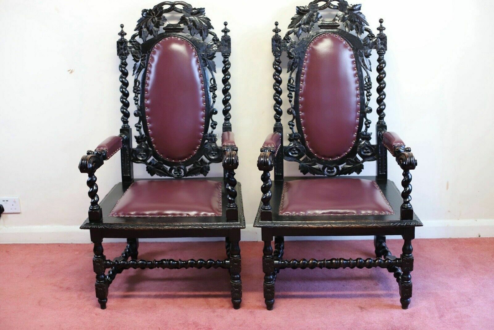 Beautiful Pair Of Victorian Carolean Open Armchairs photo for sale