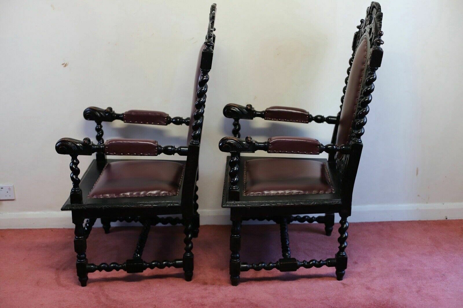 Beautiful Pair Of Victorian Carolean Open Armchairs photo buy