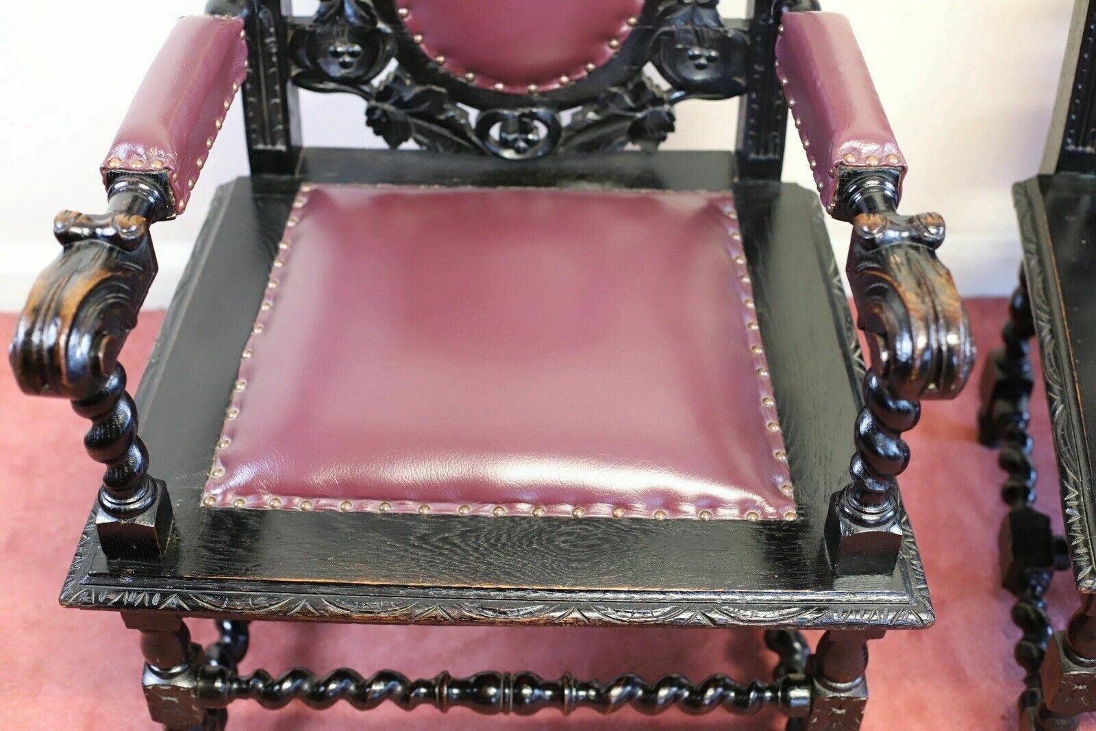 1250.0 Beautiful Pair Of Victorian Carolean Open Armchairs photo