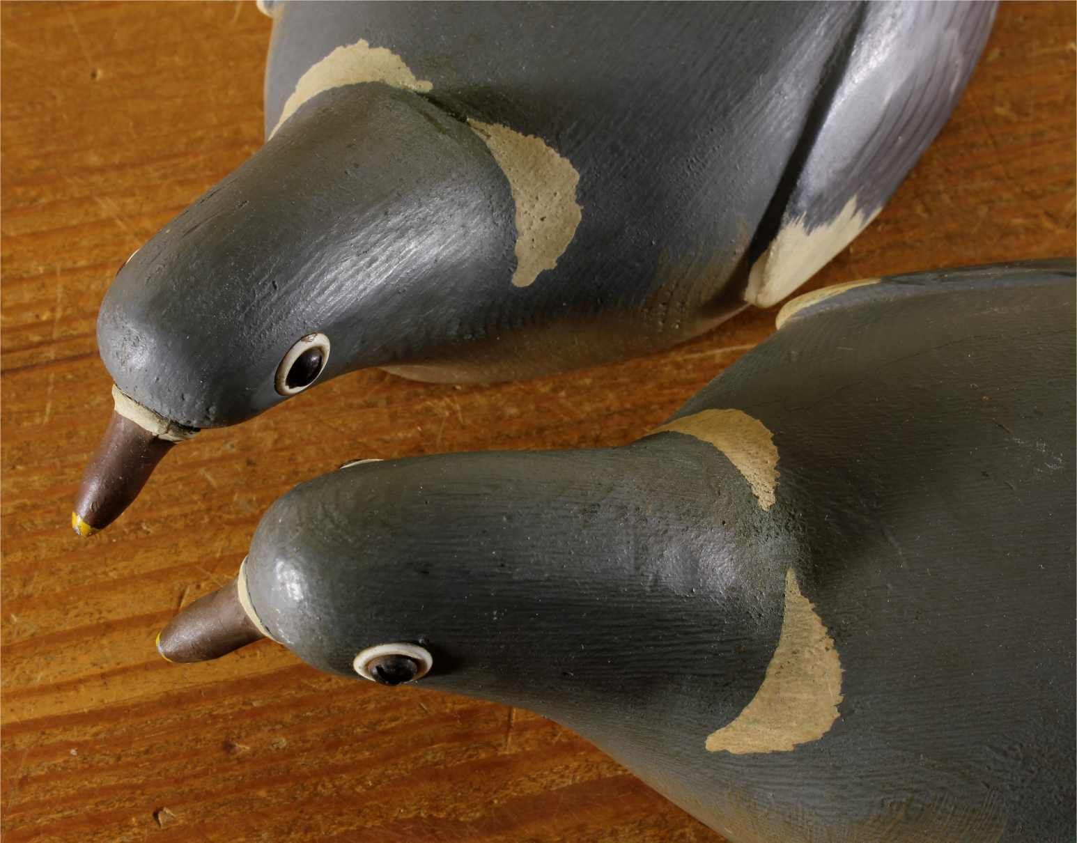 Two Wooden Decoy Pigeons. Ted Grace English Folk Art Birds. 1950's. photo for sale