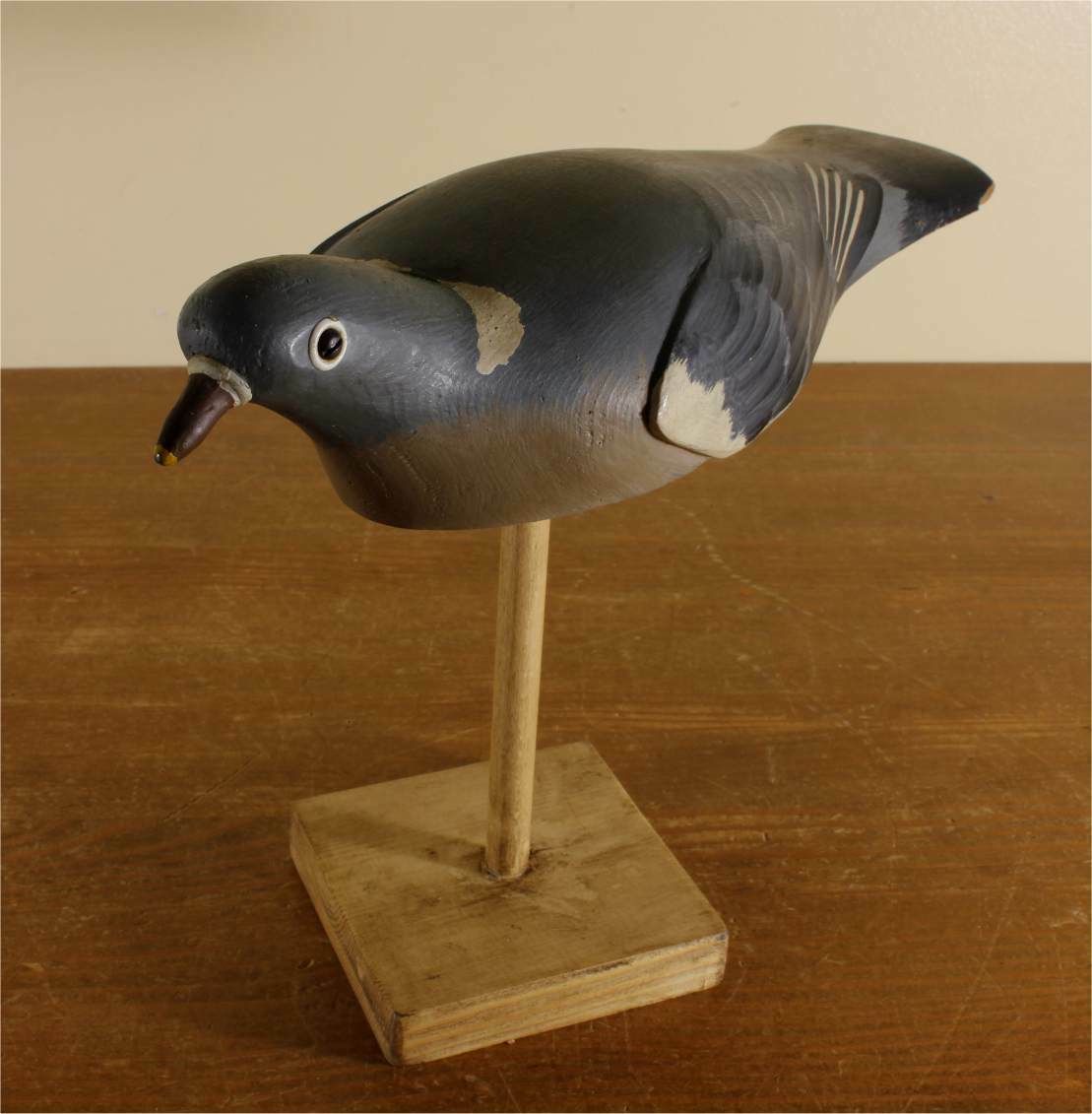 Two Wooden Decoy Pigeons. Ted Grace English Folk Art Birds. 1950's. photo vintage