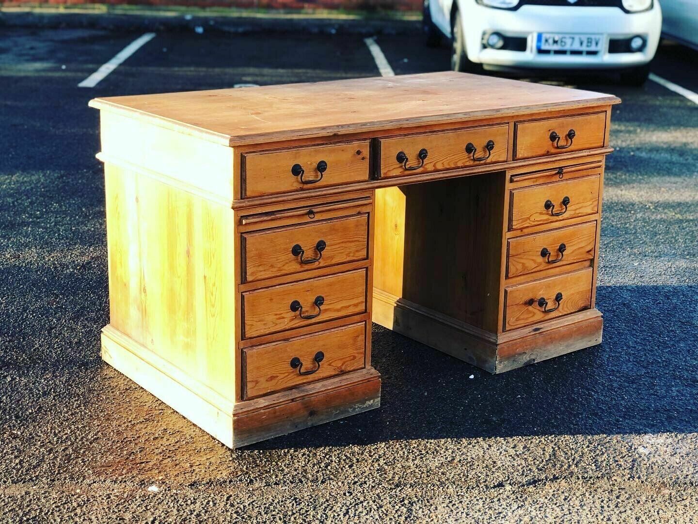 Large Pine Pedestal Desk photo Furniture