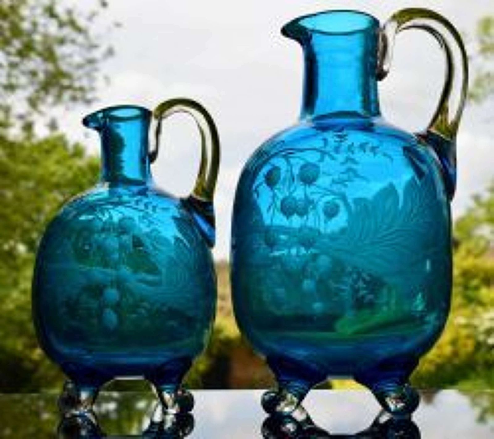 Baccarat Boudoir Set Engraved Turquoise Grapevine 1920s photo Home Decor