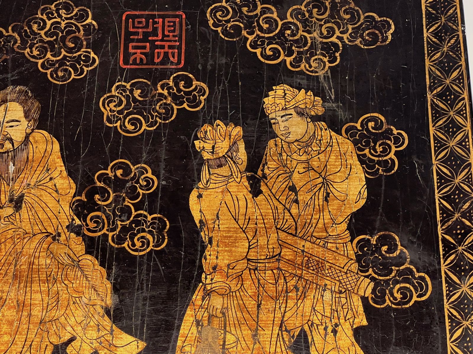 Art Lacquer And Gilding Painting With Chinese Decors. French Work. Around 1970 photo