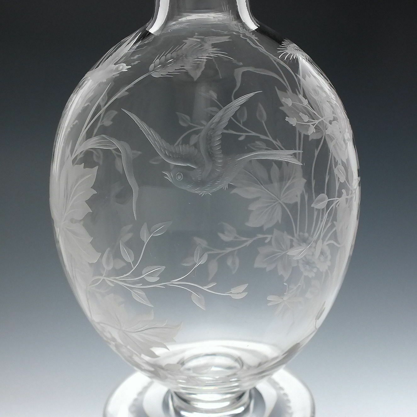 Pair Victorian Thomas Webb Engraved Glass Wine Carafes C1875 photo for sale