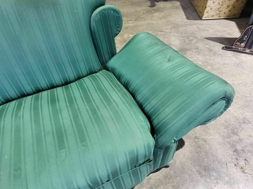 Antique Victorian Small Drop Side Sofa Green Fabric Castors Day Bed photo for sale