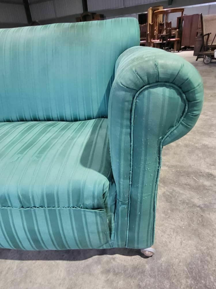 Antique Victorian Small Drop Side Sofa Green Fabric Castors Day Bed photo Furniture