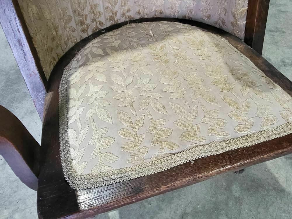 Antique Edwardian High Back Wood Frame Arm Chair Gold Fabric photo for sale