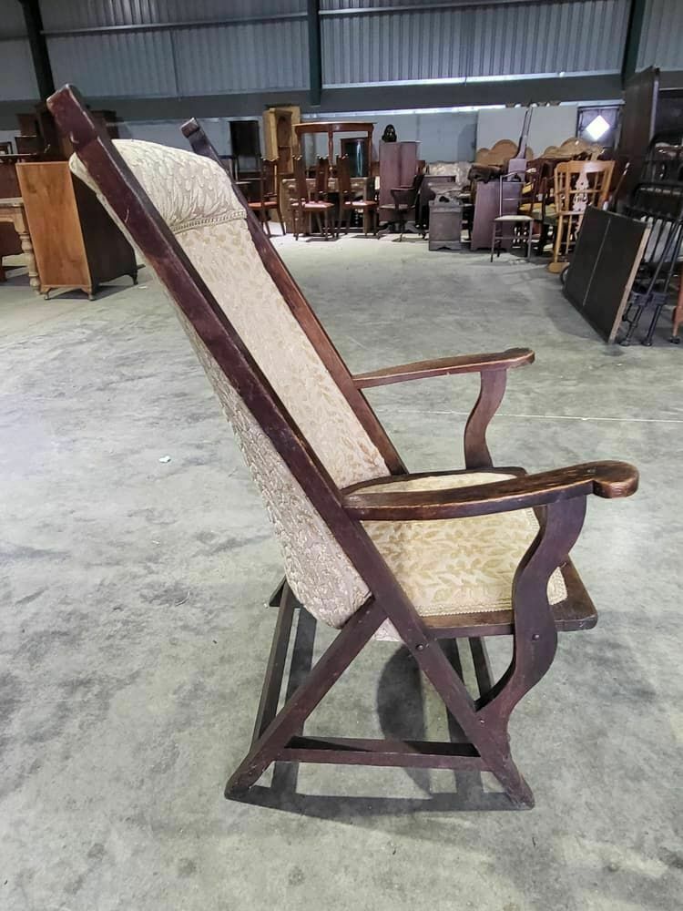 Antique Edwardian High Back Wood Frame Arm Chair Gold Fabric photo vinterior