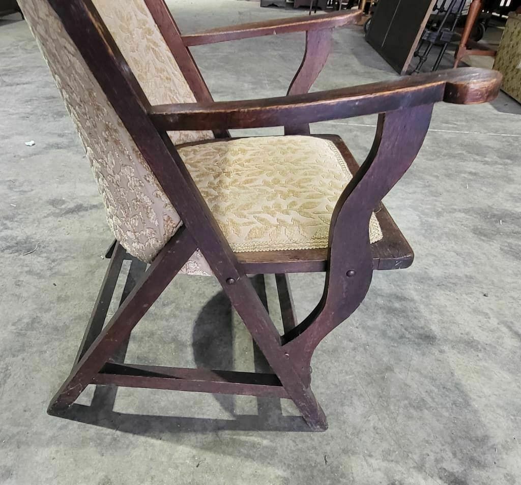 Antique Edwardian High Back Wood Frame Arm Chair Gold Fabric photo buy