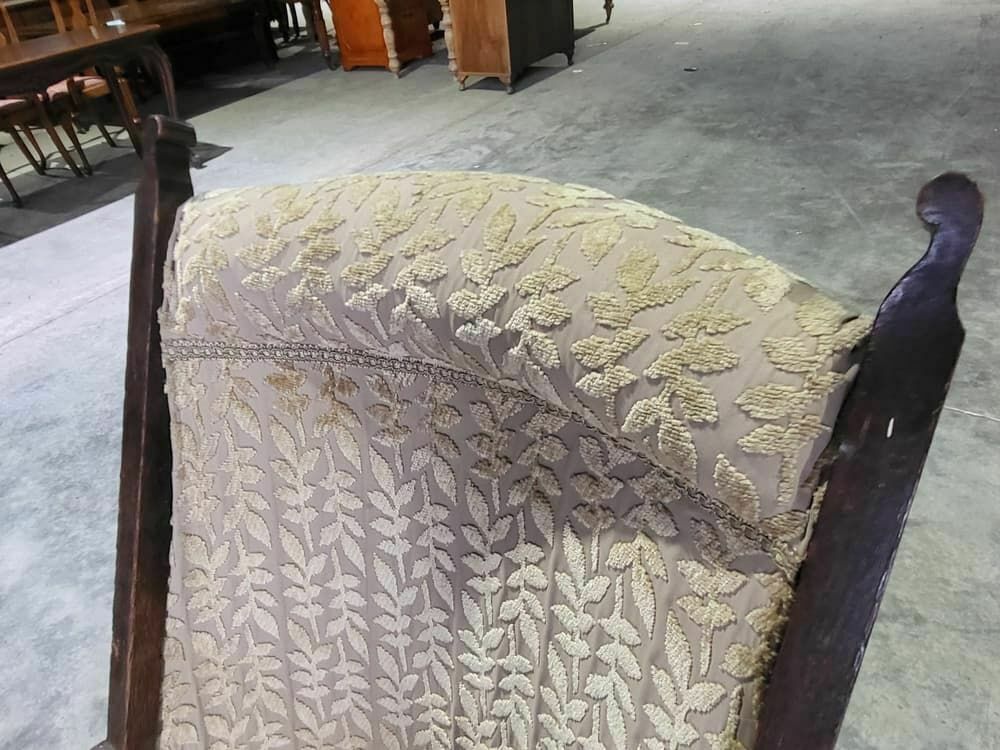 Antique Edwardian High Back Wood Frame Arm Chair Gold Fabric photo vintage