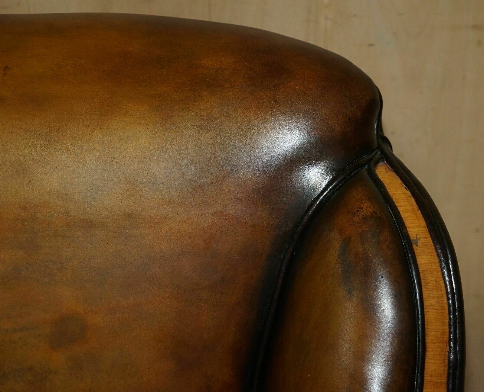 1 Of 2 Of Restored Art Deco Harry & Lou Epstein Hand Dyed Brown Leather Sofas photo buy
