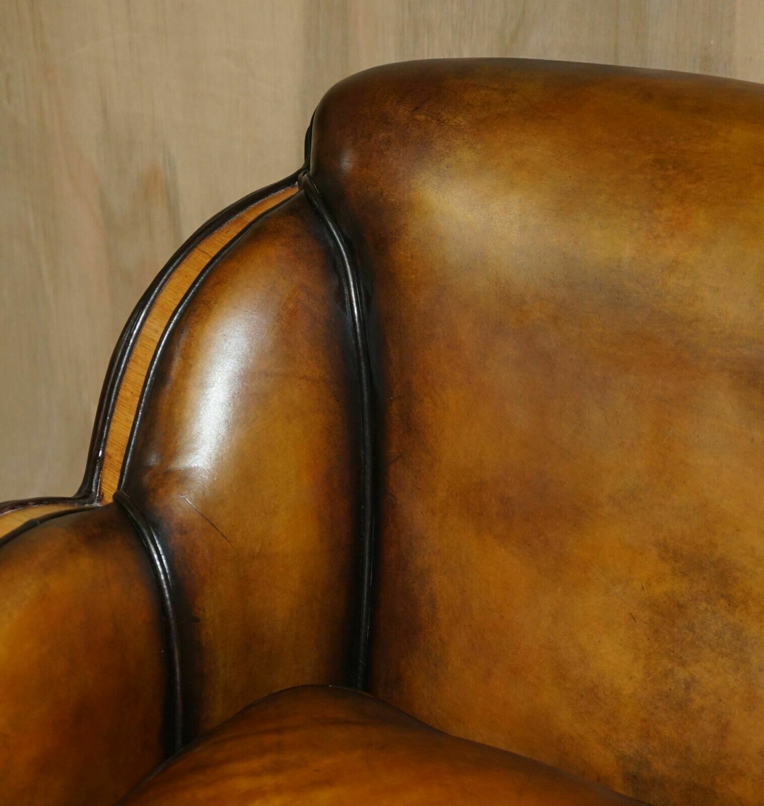 photo for sale 1 Of 2 Of Restored Art Deco Harry & Lou Epstein Hand Dyed Brown Leather Sofas
