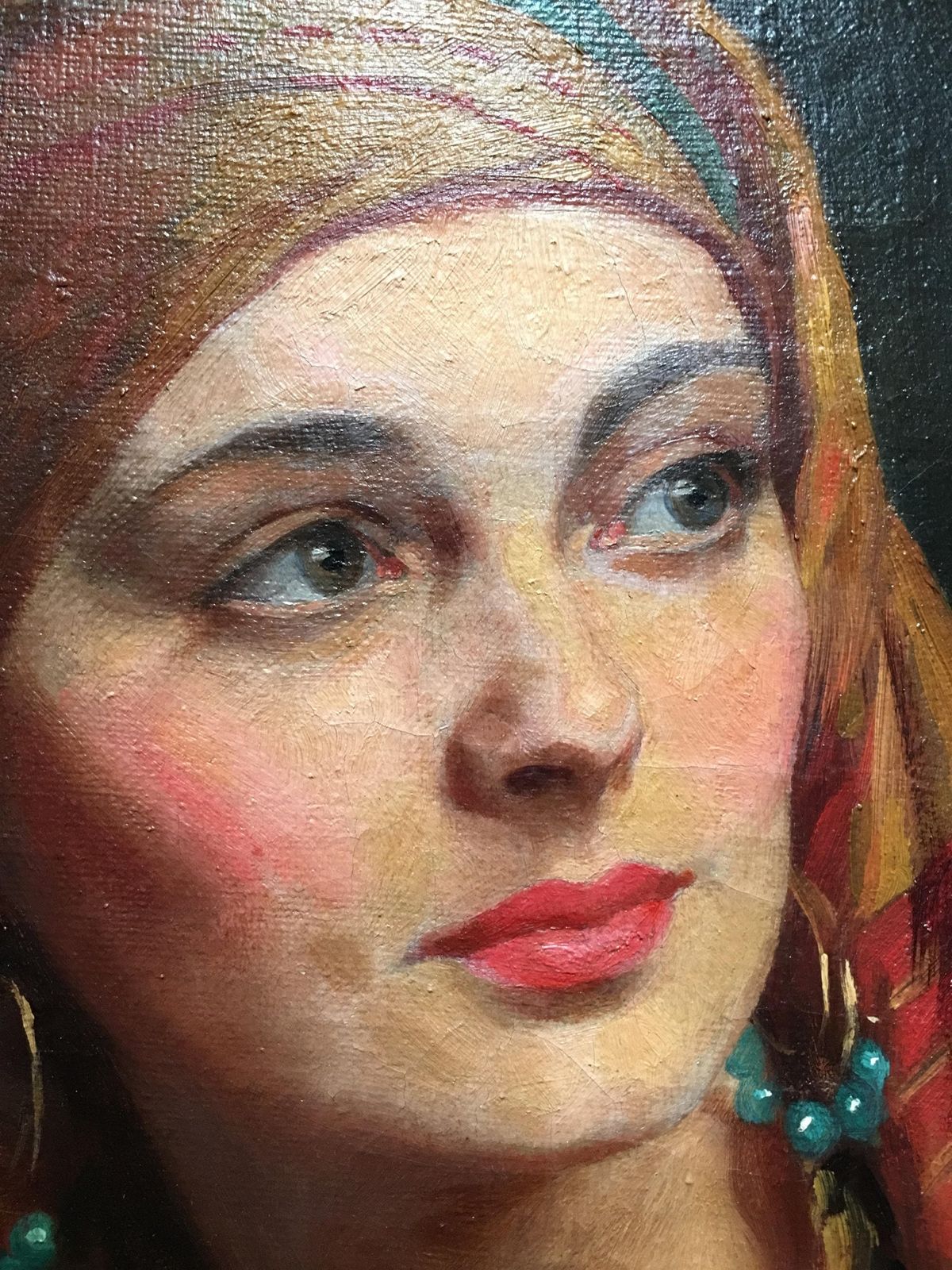 Albert Henry Collings (1868 1947) Oil On Canvas 'Yasmin In Gypsy Headscarf' Modern British School Circa 1920's Salon De Paris photo furniture
