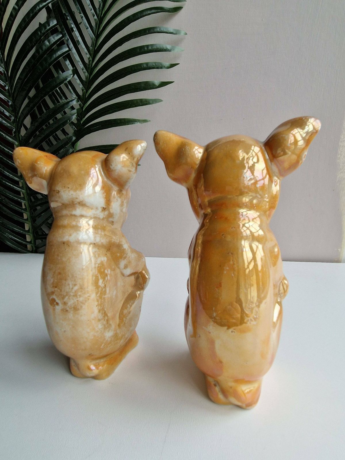 Pair Of Antique 1930's Lustreware Ceramic Conzo Dog Figurines Sculptures Art Deco photo for sale
