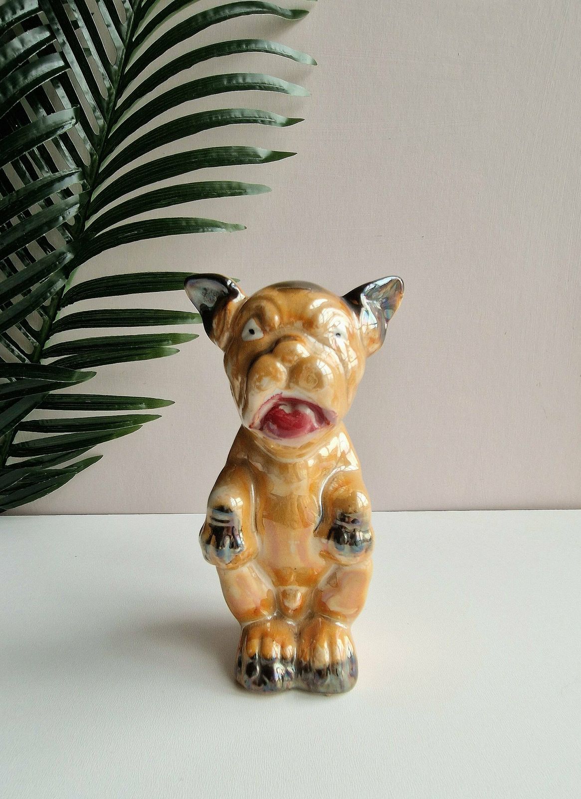 Pair Of Antique 1930's Lustreware Ceramic Conzo Dog Figurines Sculptures Art Deco photo Art