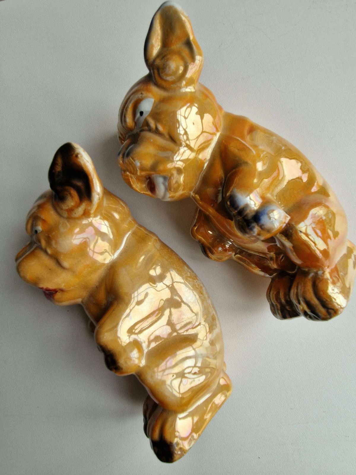 Pair Of Antique 1930's Lustreware Ceramic Conzo Dog Figurines Sculptures Art Deco photo buy
