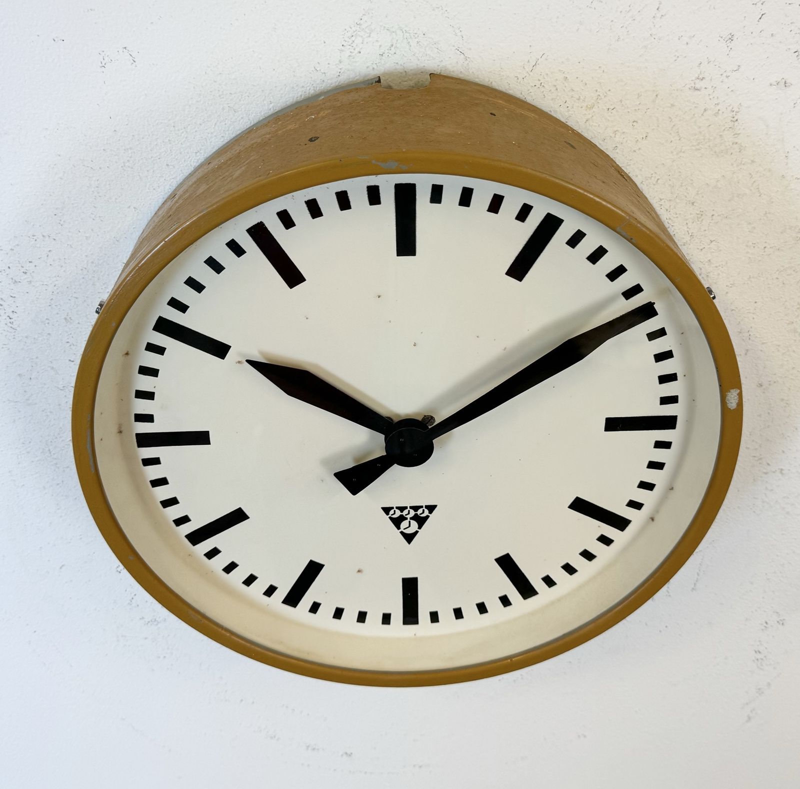 Beige Industrial Factory Wall Clock From Pragotron, 1960s photo furniture
