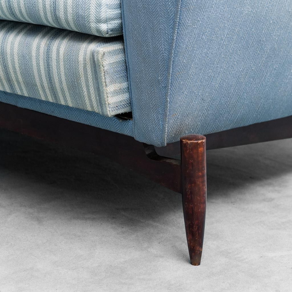 photo vinterior 4 Seater Sofa In Blue Wood Fabric From The 1960s, Modern Vintage