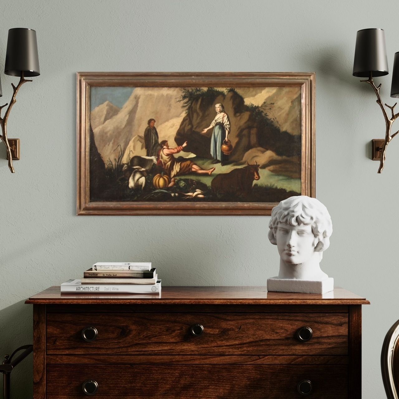 photo vintage Antique Pastoral Scene From The 18th Century