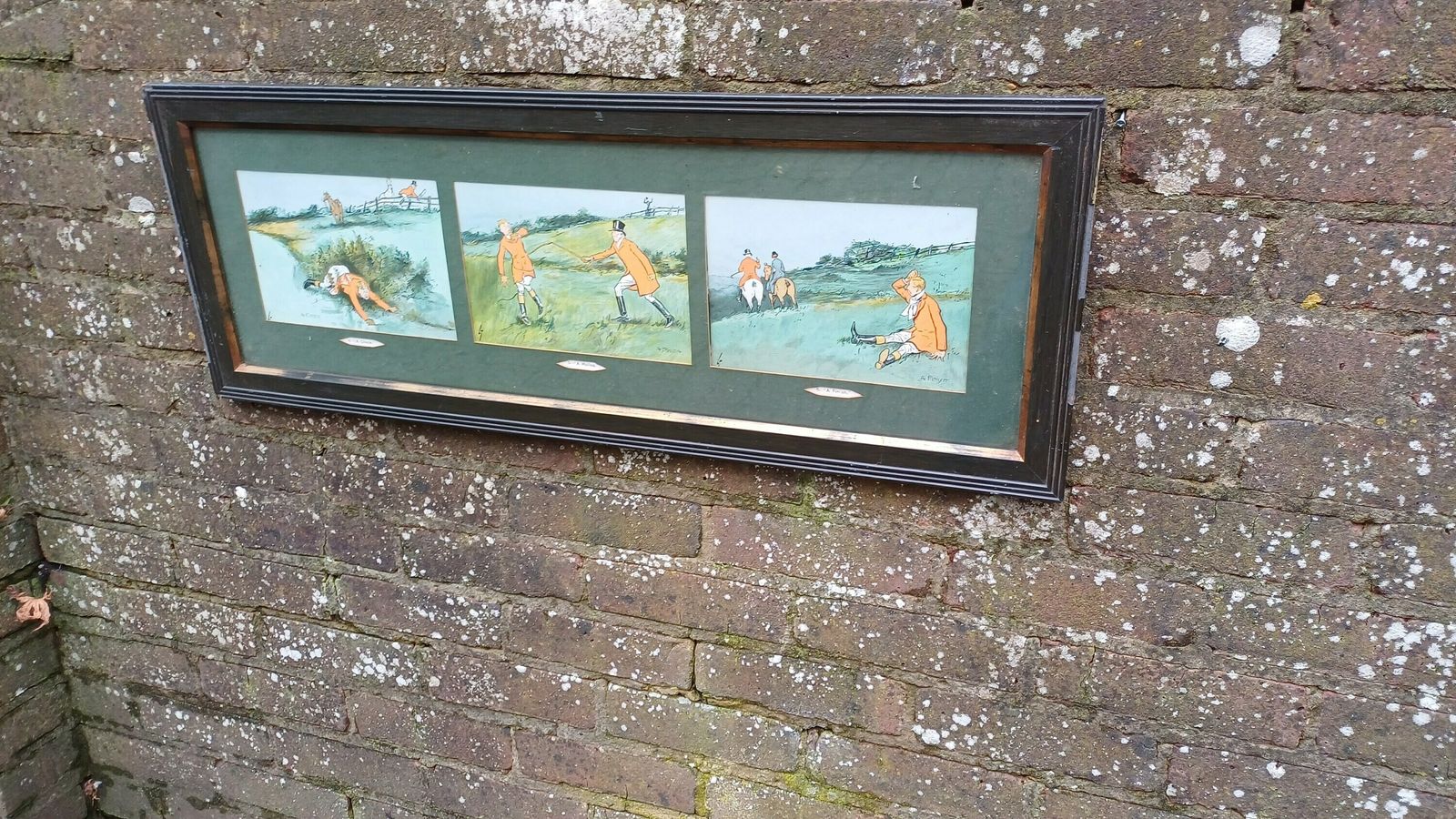 Large Trio Of Vintage Cartoon Fox Hunting Gone Wrong Prints A Check A Holloa A Finish Lt photo furniture
