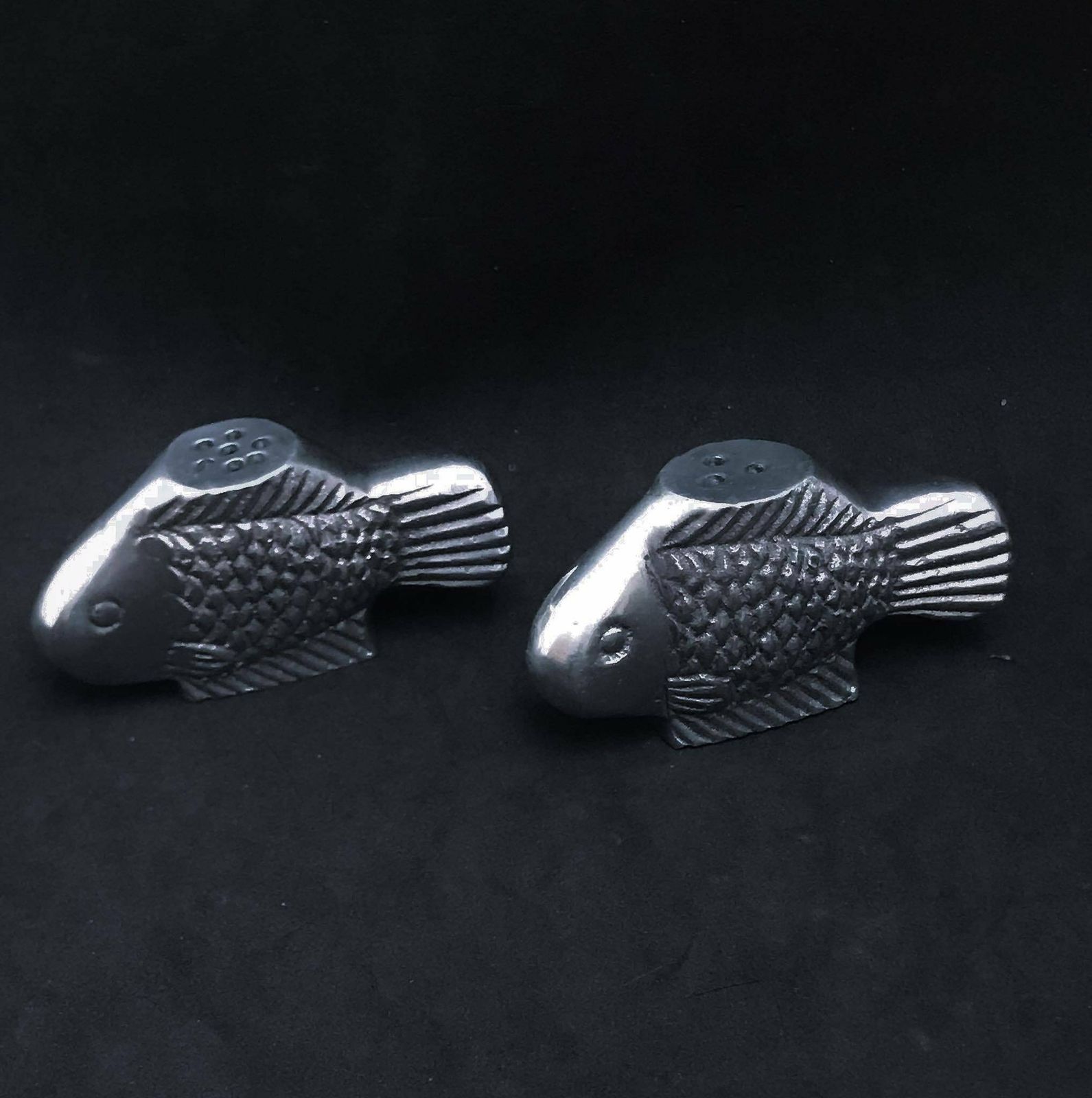 Salt And Pepper Shakers Fish Vintage Metal Mid Century Table Animal Figurine Wedding Gift For Her Salt Shaker