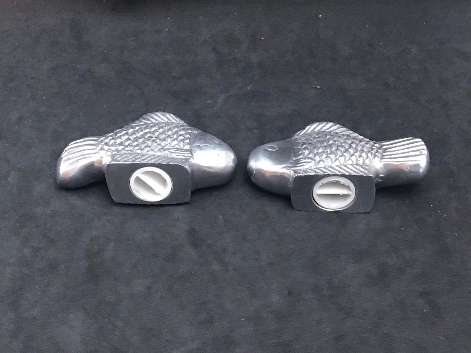Salt And Pepper Shakers Fish Vintage Metal Mid Century Table Animal Figurine Wedding Gift For Her Salt Shaker photo Home Decor