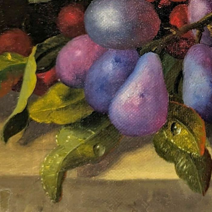 Still Life With Plums, Pears And Morello Cherries French School Philippe Lazare 20th Century photo furniture