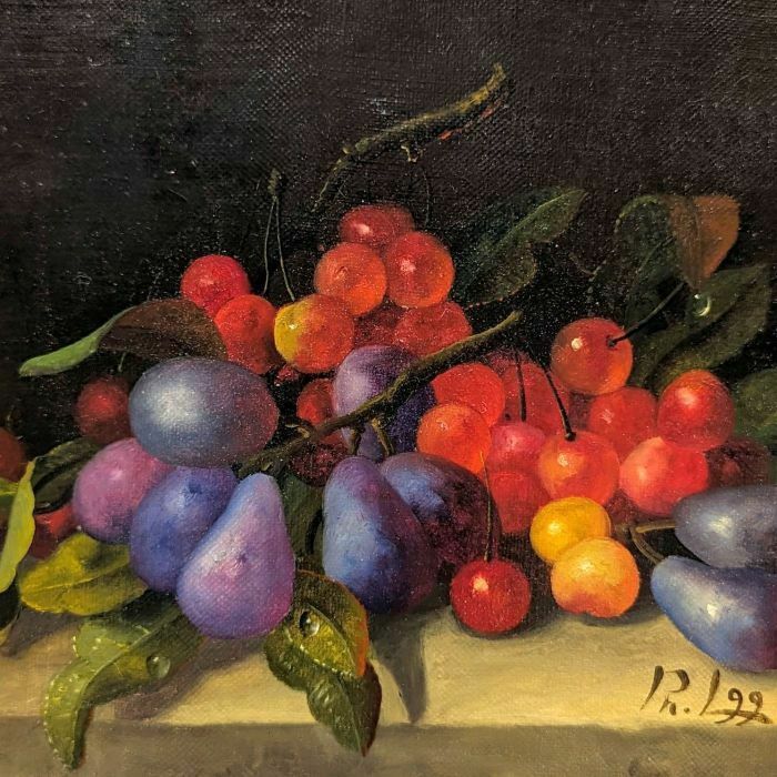 Still Life With Plums, Pears And Morello Cherries French School Philippe Lazare 20th Century photo Art