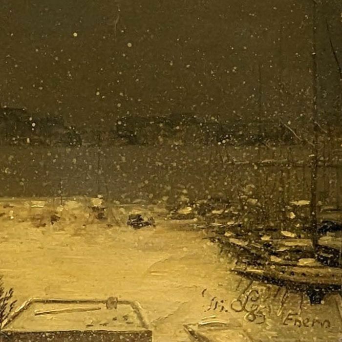 Snowy Lake Landscape French School Philippe Lazare 20th Century photo furniture