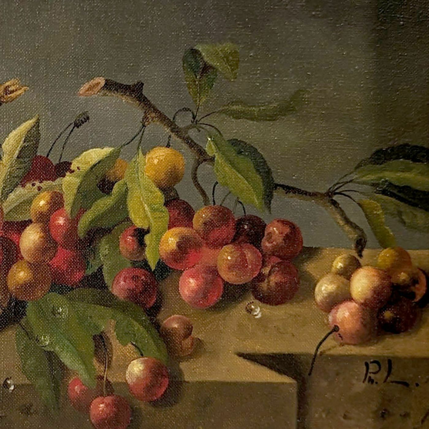 Still Life With Cherries French School Philippe Lazare 20th Century photo for sale