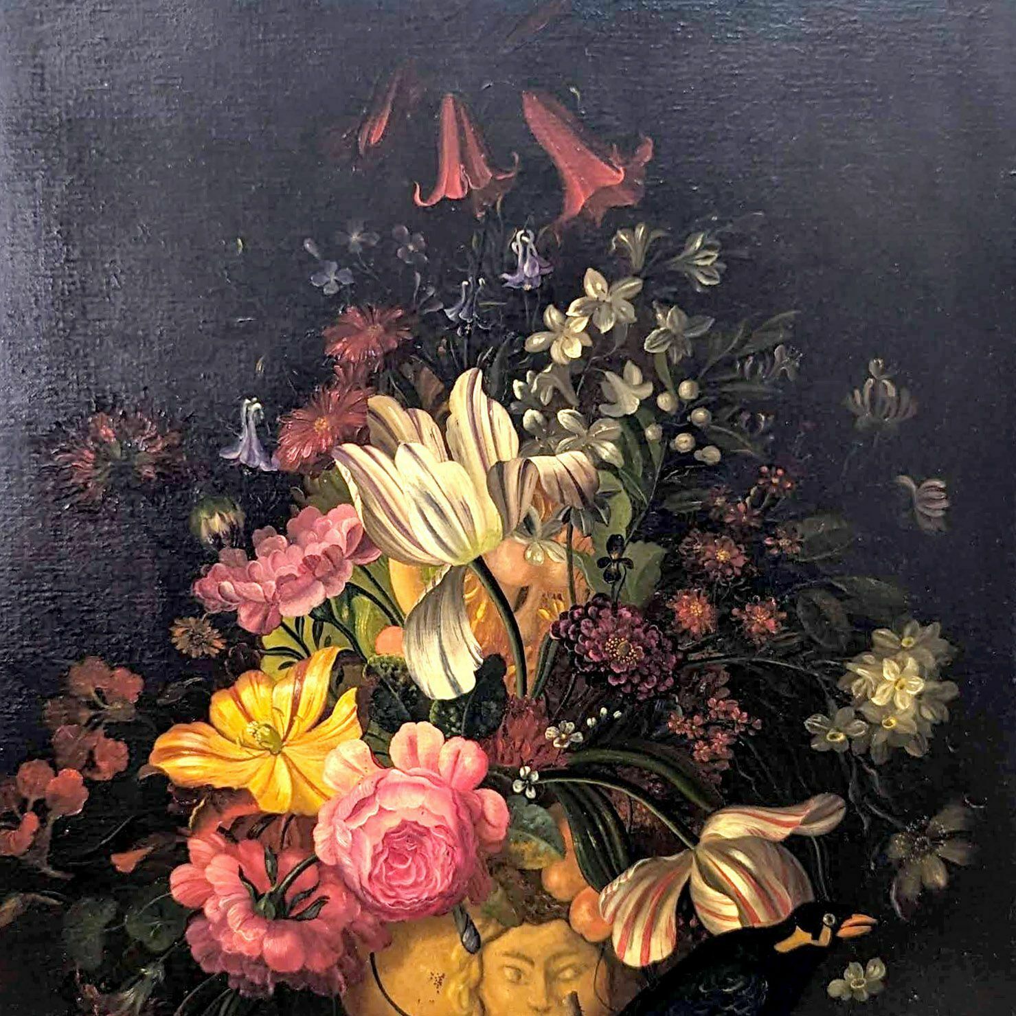 photo furniture Still Life With Tulips And Crow French School Philippe Lazare 20th Century
