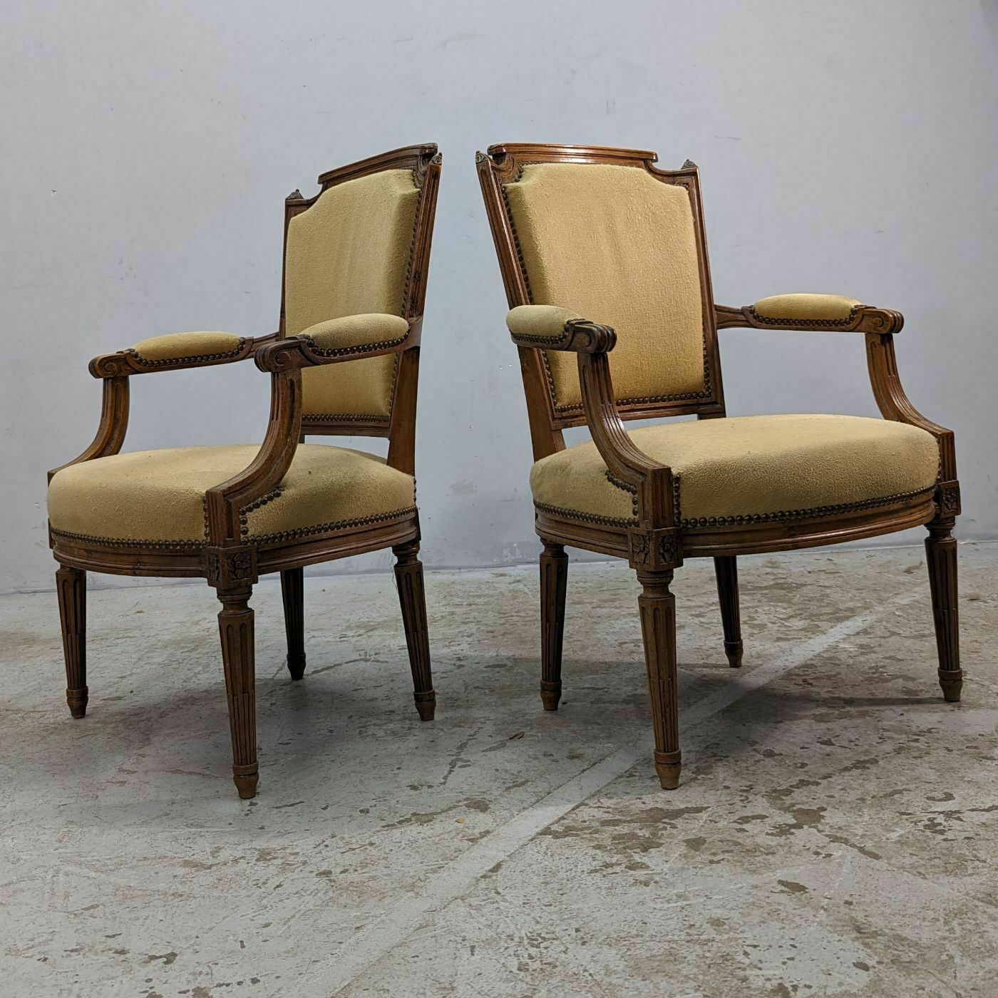 Louis XVI Armchair In Walnut Forming A Pair With 19th Century Upholstery photo for sale
