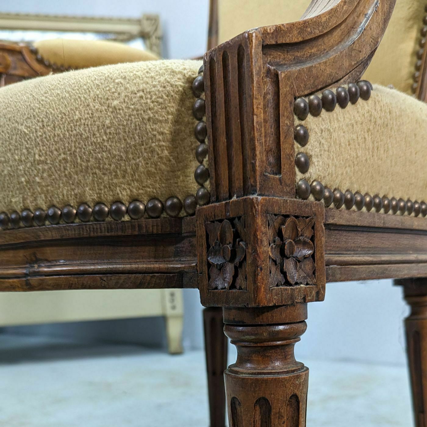 Louis XVI Armchair In Walnut Forming A Pair With 19th Century Upholstery photo vintage
