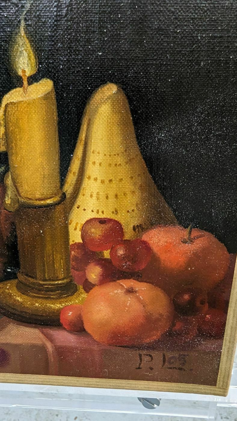 Still Life With Candles And Peaches French School Philippe Lazare 20th Century photo Art