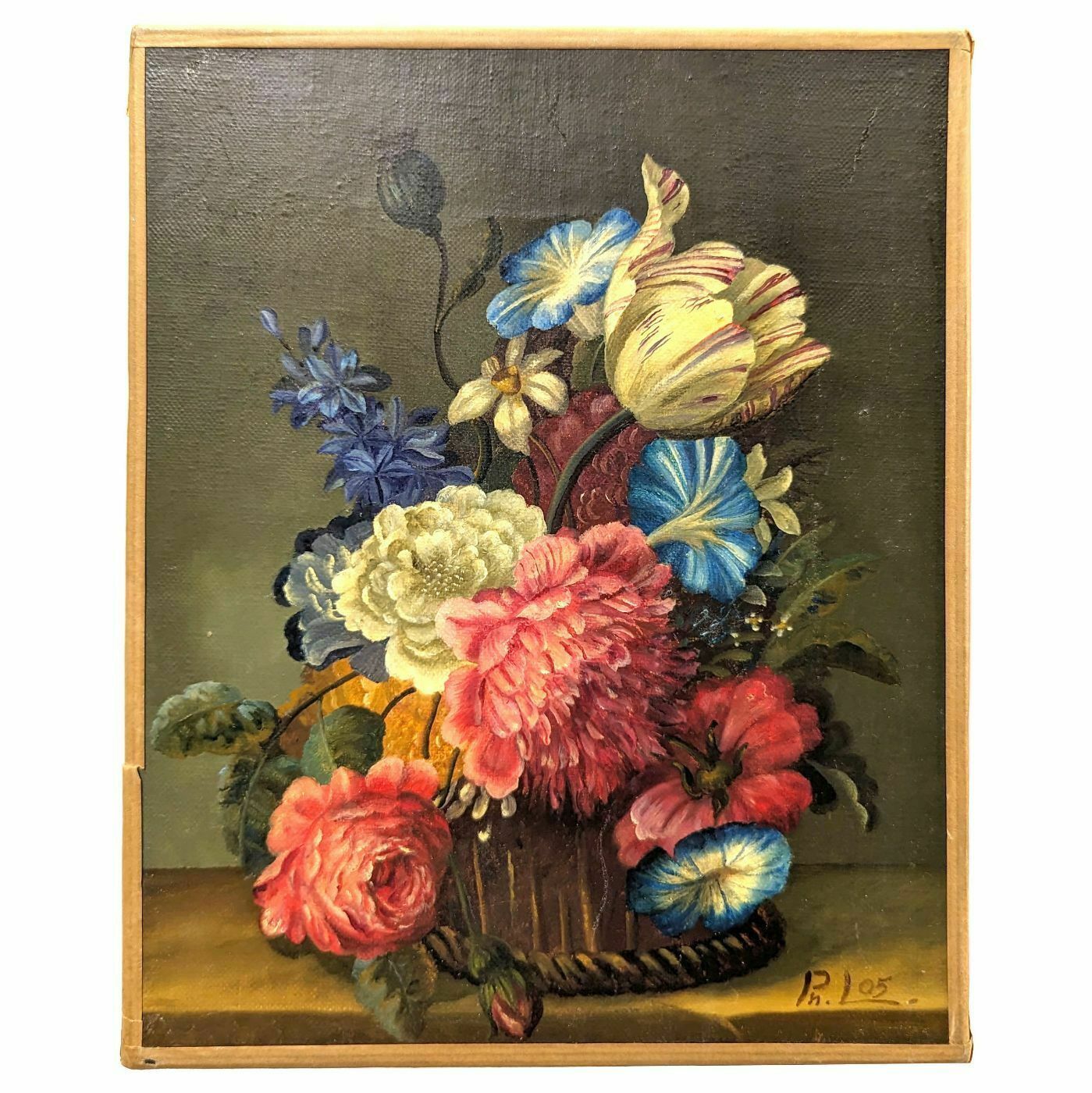 Still Life With Tulips And Peonies French School Philippe Lazare 20th Century
