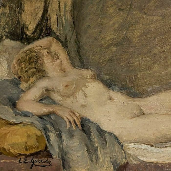 Louis Edouard Garrido Oil On Paper Nude Woman photo furniture