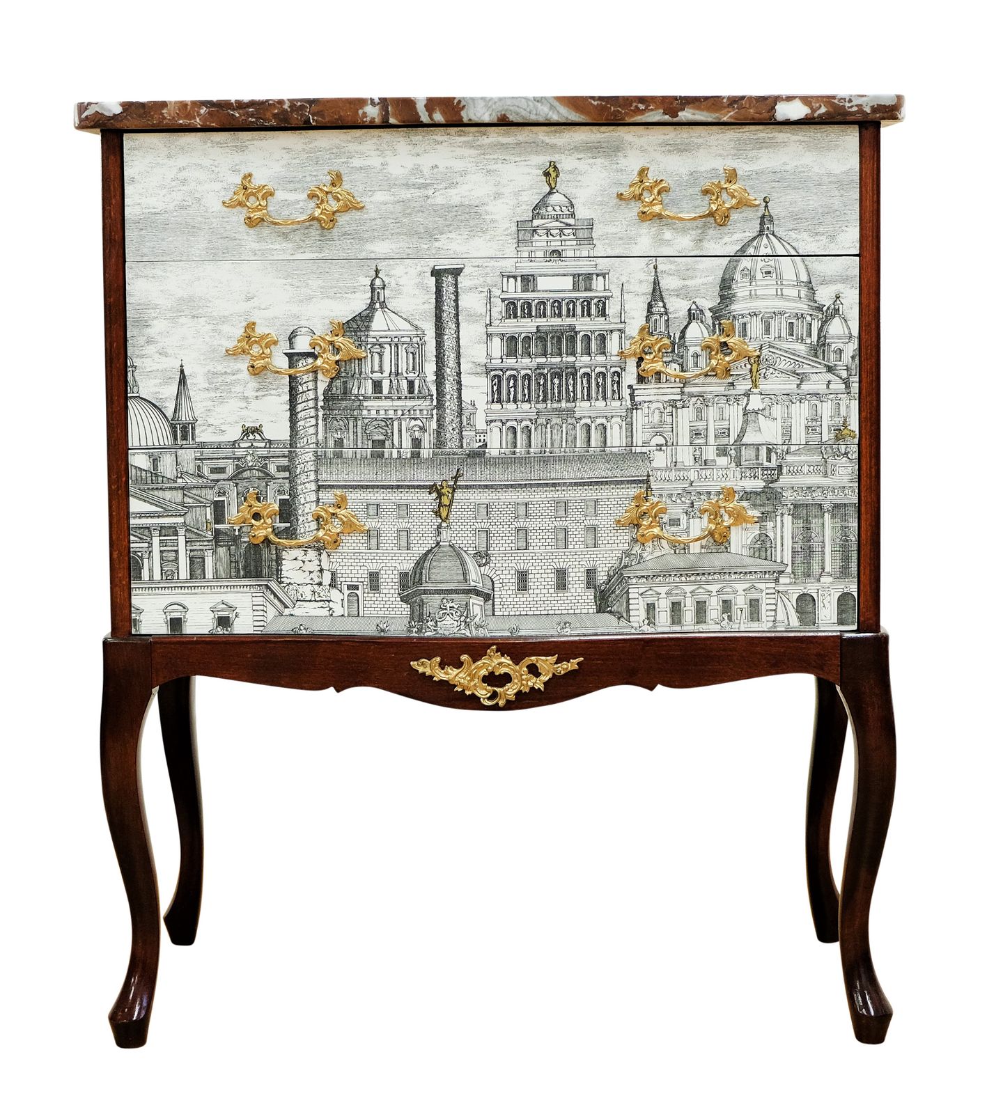 Fornasetti Design Two Drawer Chest With Marble Top