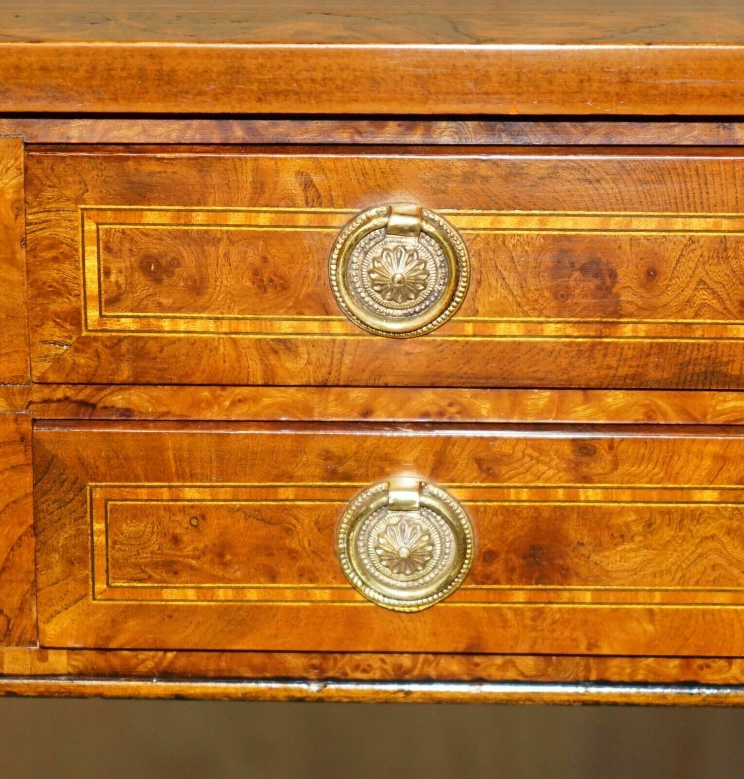 Exquisite Circa 1920 Burr Elm & Satinwood French Polished Restored Console Table photo vinterior