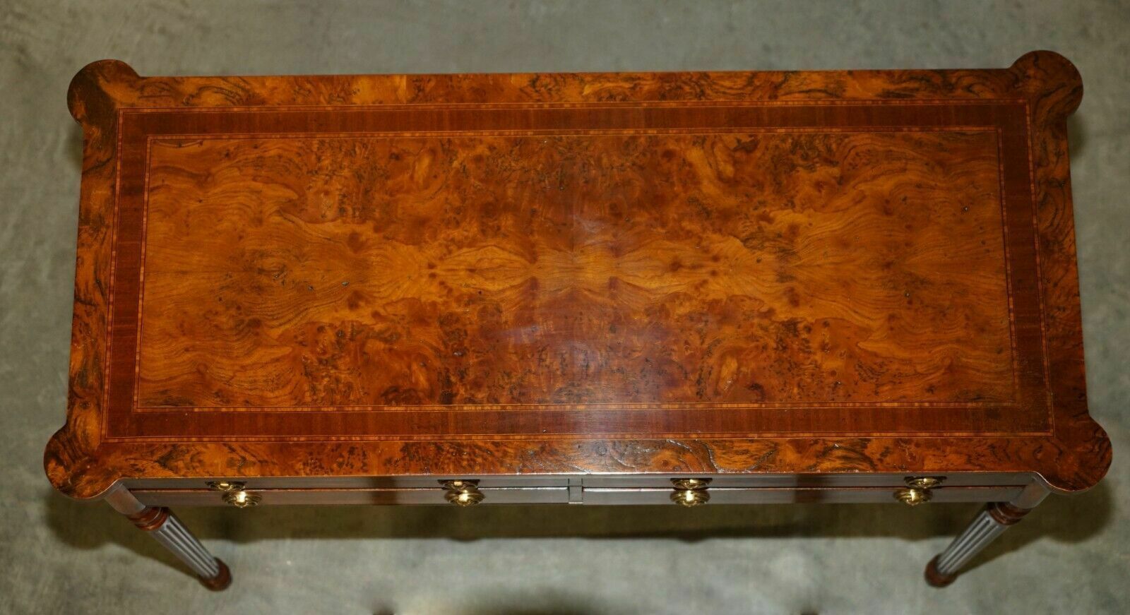 photo for sale Exquisite Circa 1920 Burr Elm & Satinwood French Polished Restored Console Table
