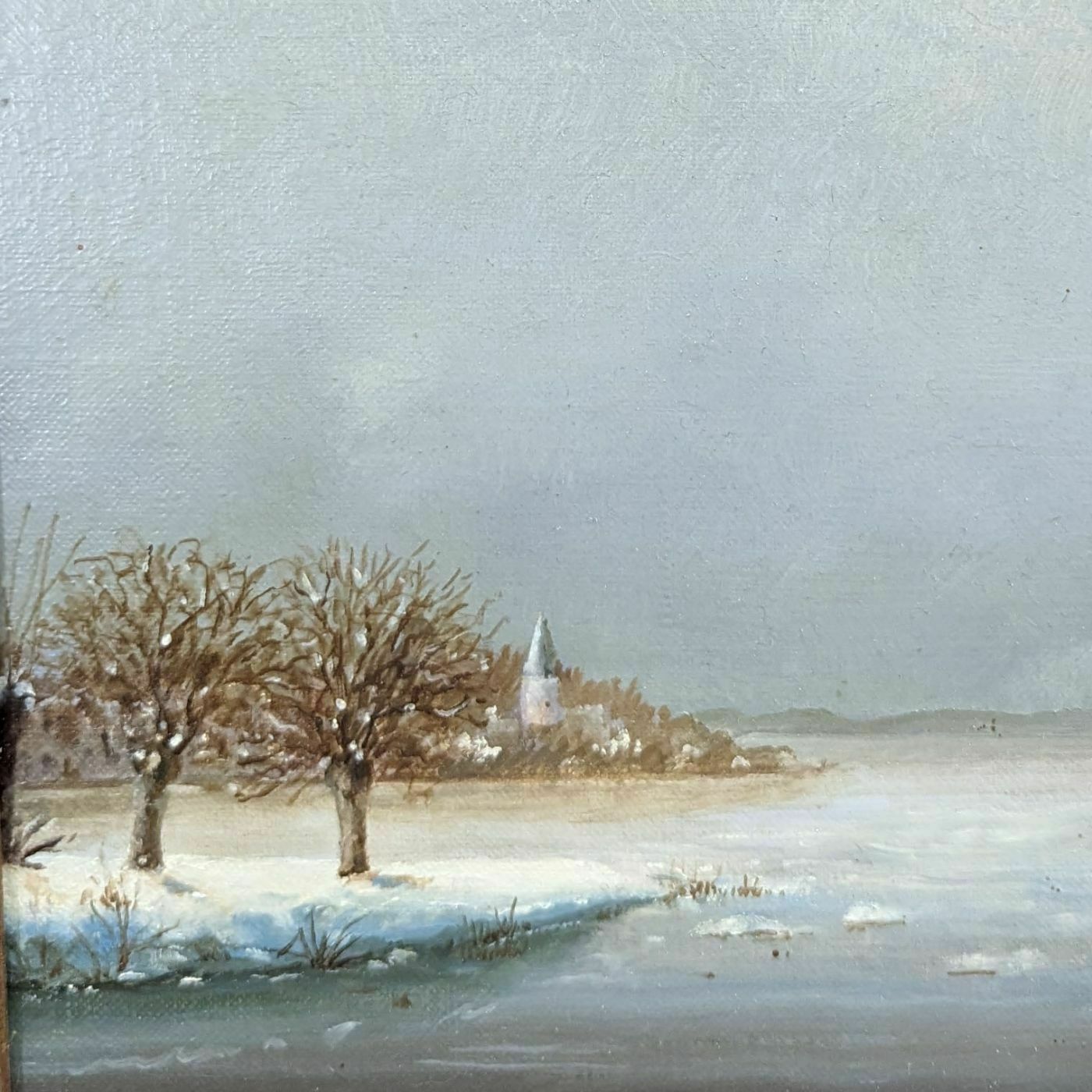 Oil On Canvas French School Snowy Landscape At The Mill 20th Century Philippe Lazare photo vinterior