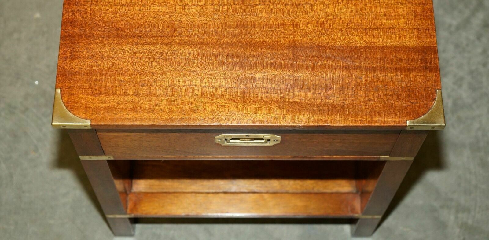 photo for sale Pair Of Fully Restored Harrods London Military Campaign Single Drawer Side Table
