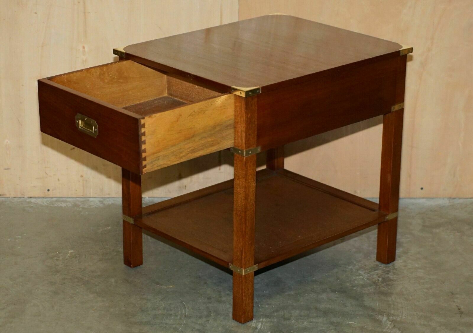 photo buy Pair Of Fully Restored Harrods London Military Campaign Single Drawer Side Table